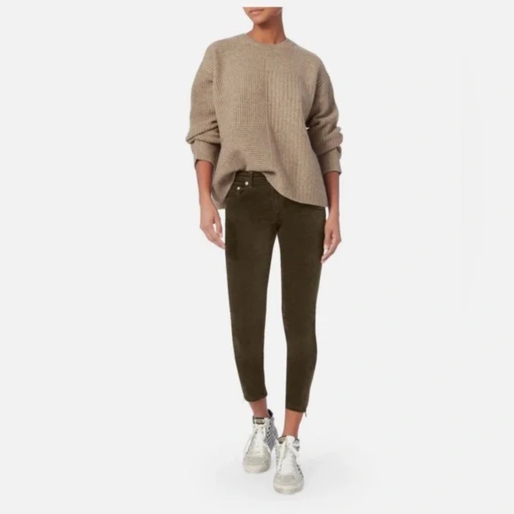 Rag & Bone Olive Velvet Skinny Stretch Ankle Pants with Ankle Zippers sz 26 NWOT